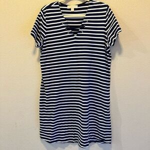 Michael Kors Womens Blue Striped T-Shirt Dress Lace-Up Neck Casual Summer Size L
